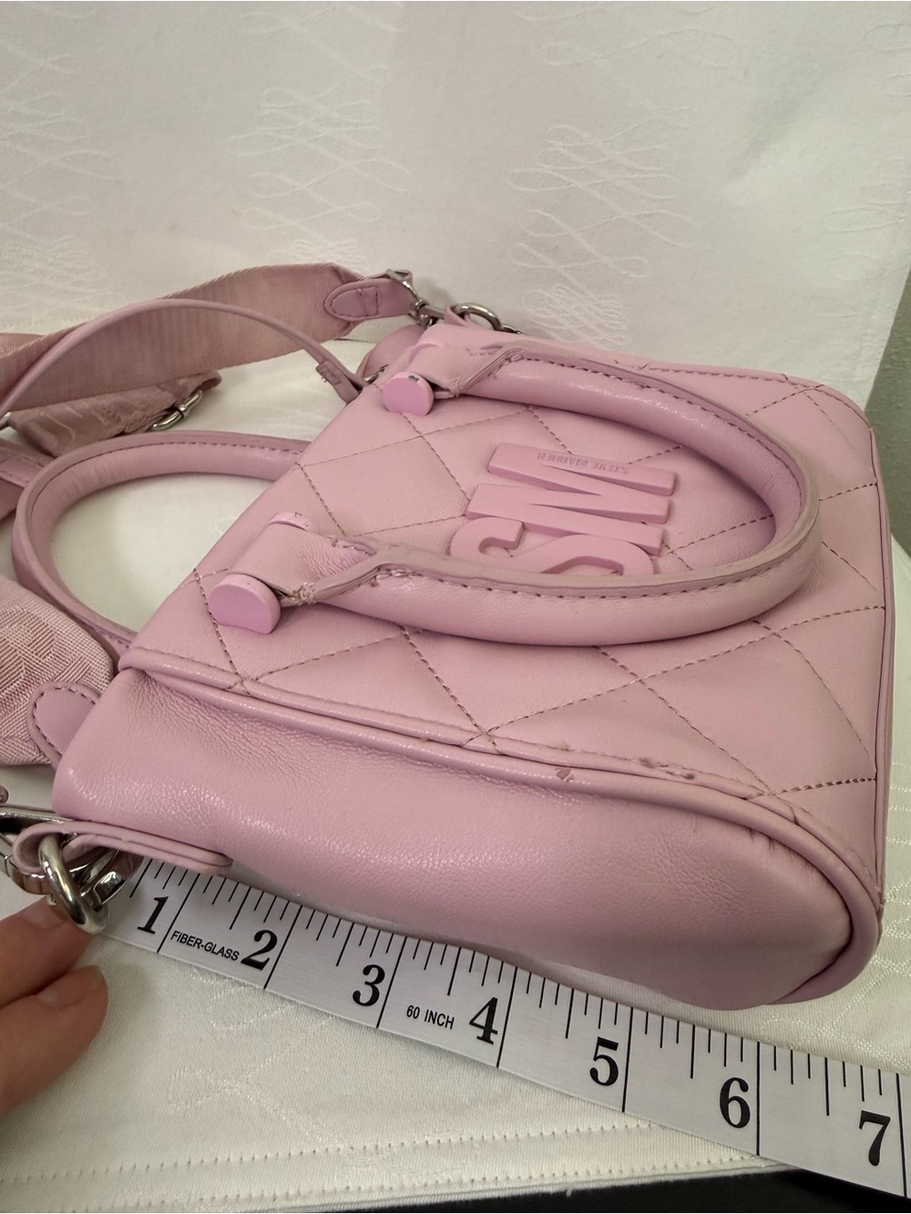 Steve Madden Pink Quilted Mini Tote Crossbody Bag w Pouch - Picture 9 of 9